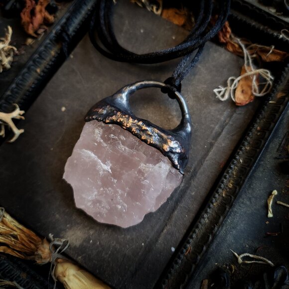 Rose Quartz Electroformed Necklace - Picture 4 of 7